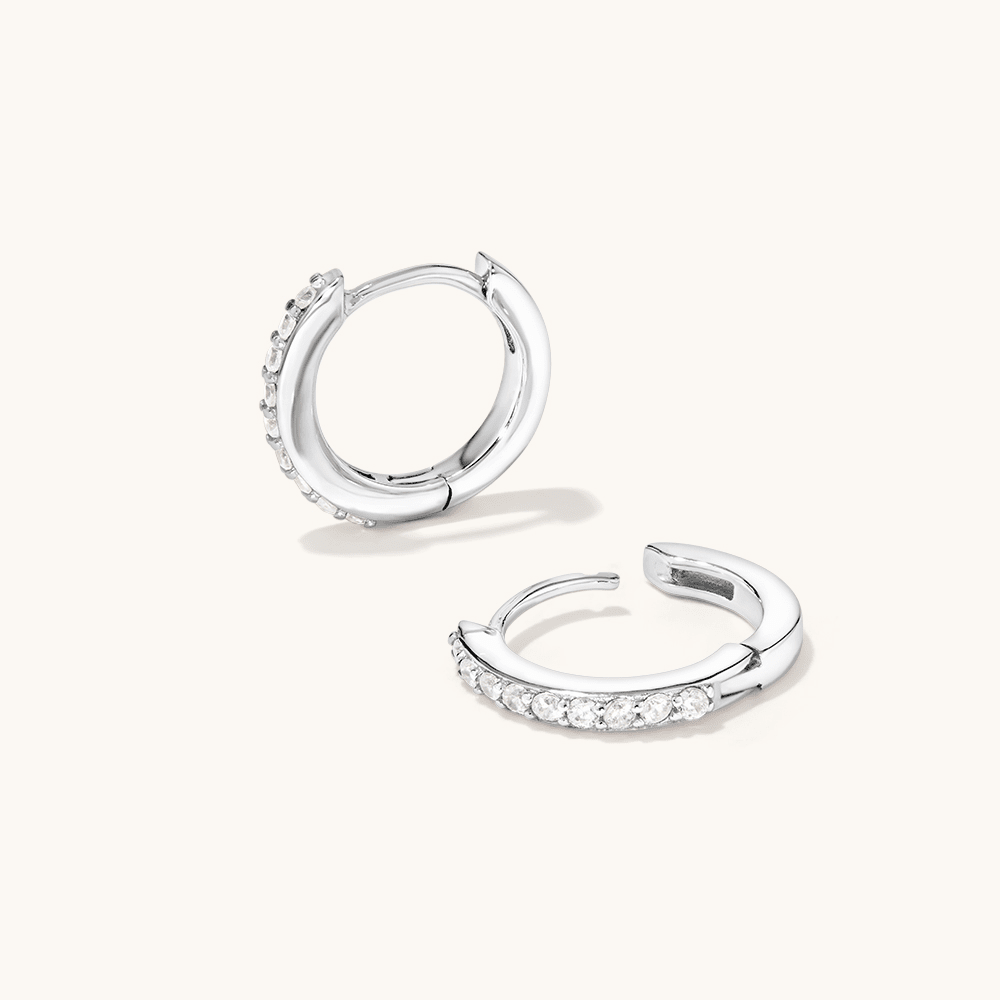 Sterling Silver Cubic Zirconia Claw Set Hoop Earrings-14mm Earrings Bevilles 