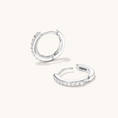 Sterling Silver Cubic Zirconia Claw Set Hoop Earrings-14mm Earrings Bevilles 