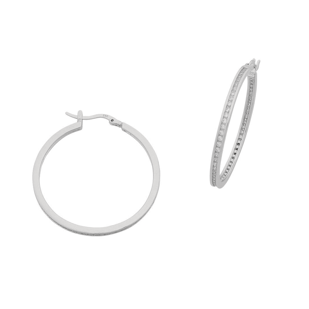 35mm Sterling Silver Cubic Zirconia Channel Setting Hoop Earrings Earrings Bevilles 
