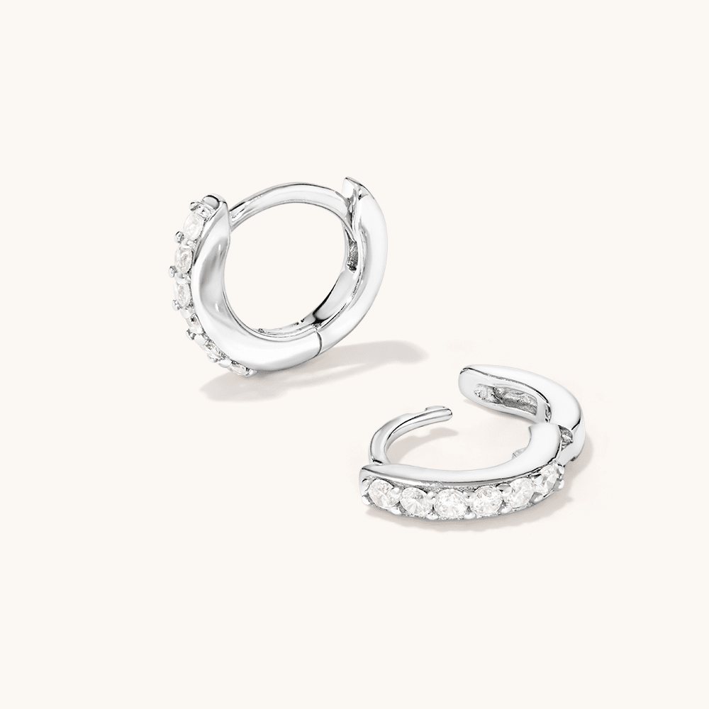 Cubic Zirconia Sterling Silver Hoop Earrings 10mm Earrings Bevilles 
