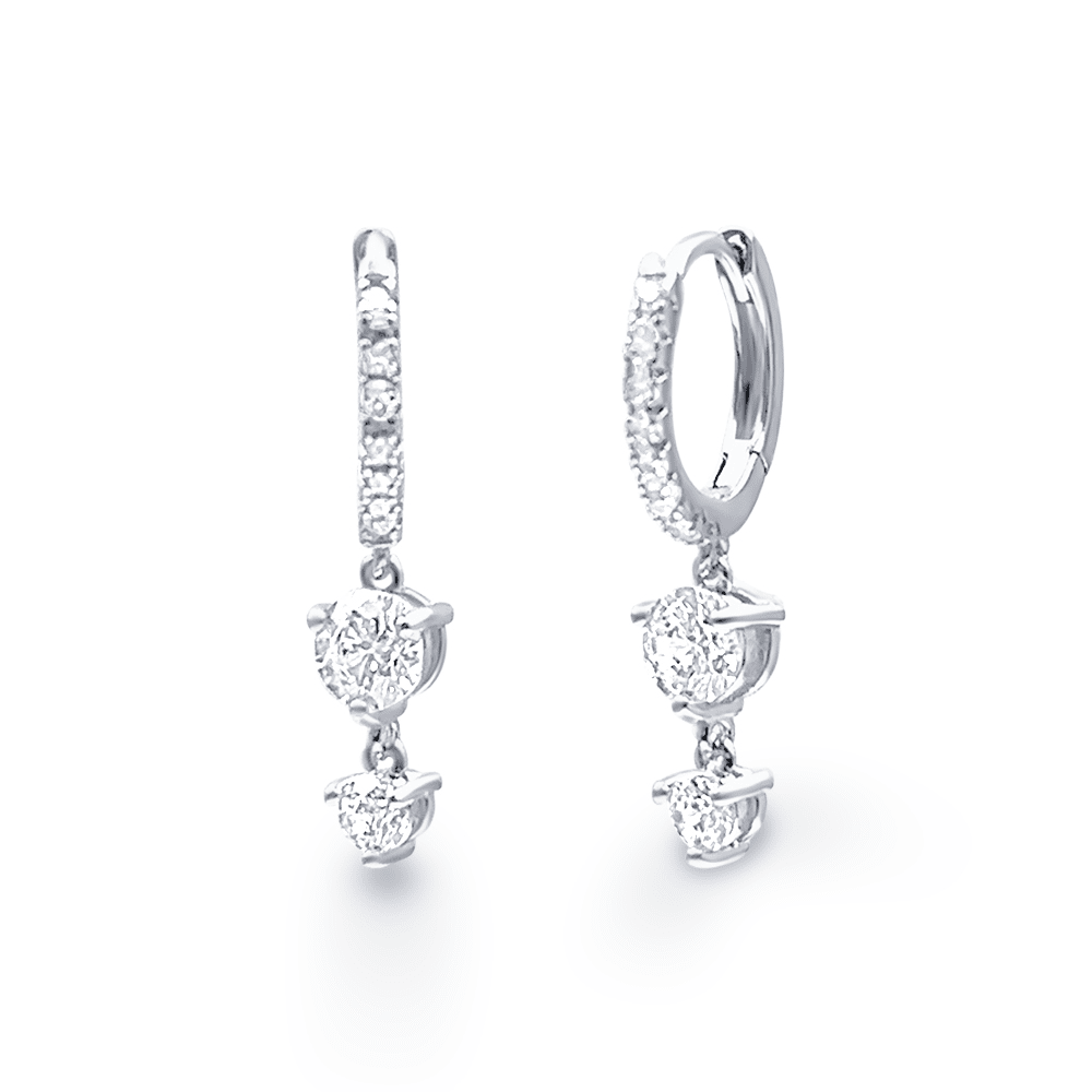 Hoop Drop Earrings with Cubic Zirconia in Sterling Silver Earrings Bevilles 
