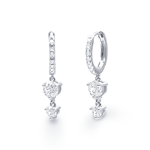 Hoop Drop Earrings with Cubic Zirconia in Sterling Silver Earrings Bevilles 