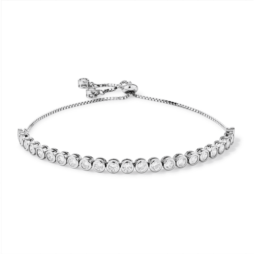 24.5cm Sterling Silver Cubic Zirconia Bezel Set Tennis Bracelet Bracelets Bevilles 