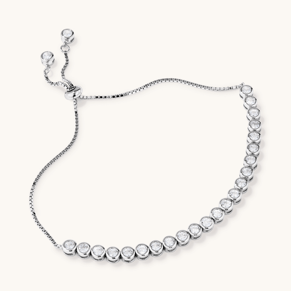 24.5cm Sterling Silver Cubic Zirconia Bezel Set Tennis Bracelet Bracelets Bevilles 