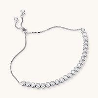 24.5cm Sterling Silver Cubic Zirconia Bezel Set Tennis Bracelet Bracelets Bevilles 