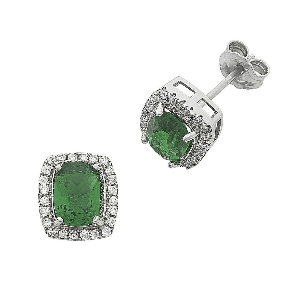 Sterling Silver Emerald Green Cubic Zirconia Stud Earrings Earrings Bevilles 