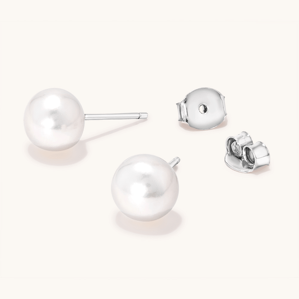 Sterling Silver 7mm White Freshwater Pearl Stud Earrings Earrings Bevilles 
