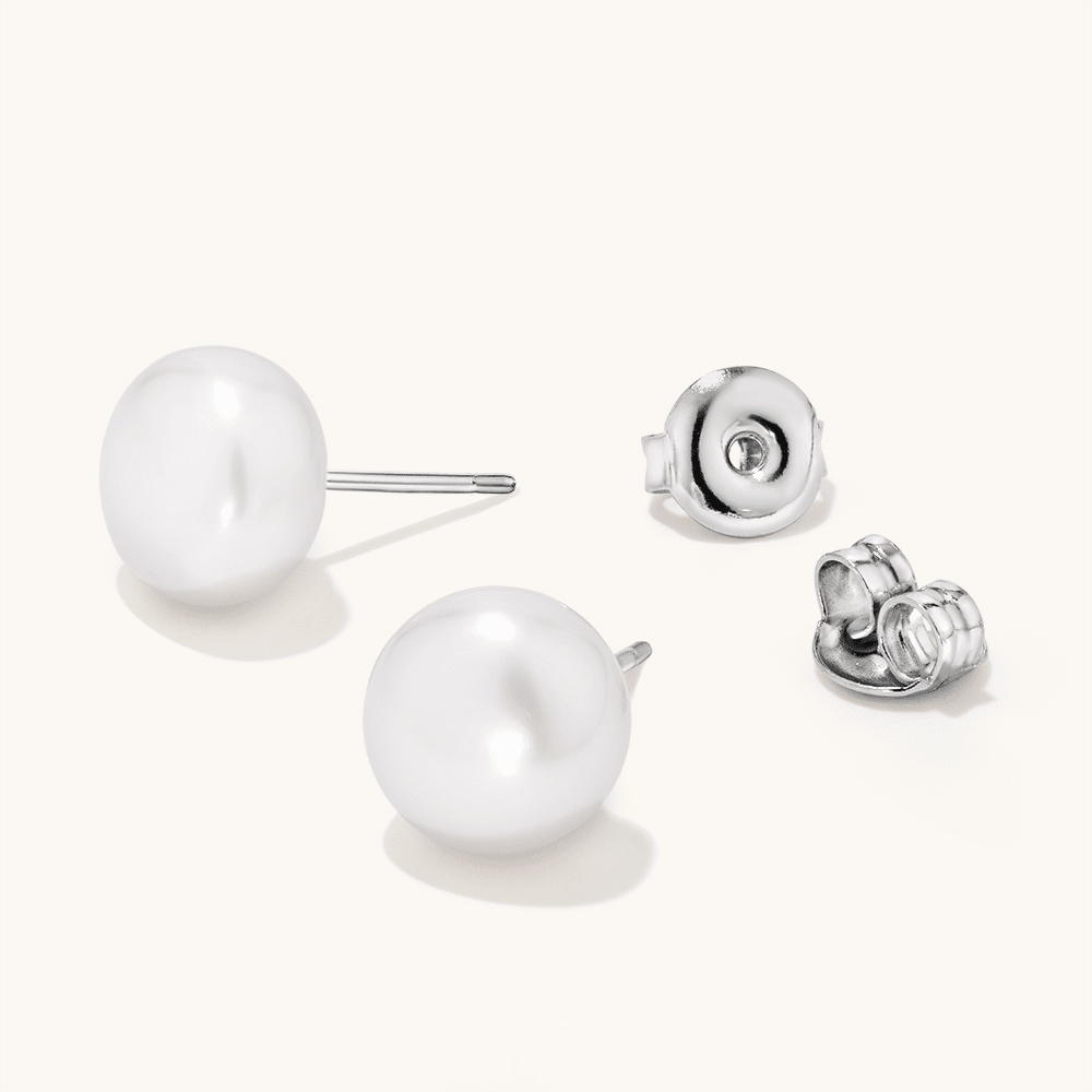 Sterling Silver 9mm White Freshwater Pearl Stud Earrings Earrings Bevilles 