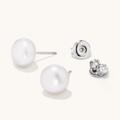 Sterling Silver 9mm White Freshwater Pearl Stud Earrings Earrings Bevilles 