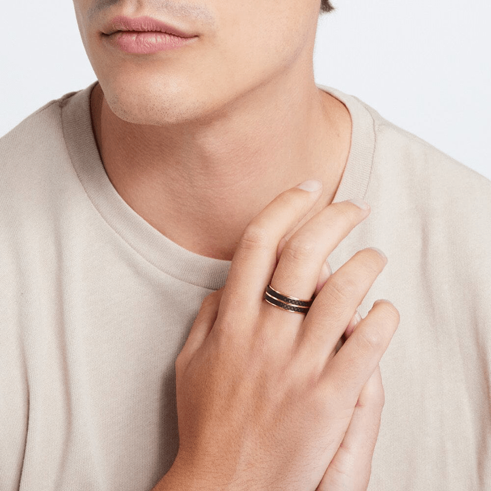 Black & Rose Gold Line Ring in Stainless Steel Rings Bevilles 