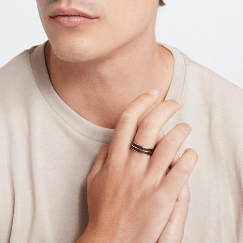 Black & Rose Gold Line Ring in Stainless Steel Rings Bevilles 