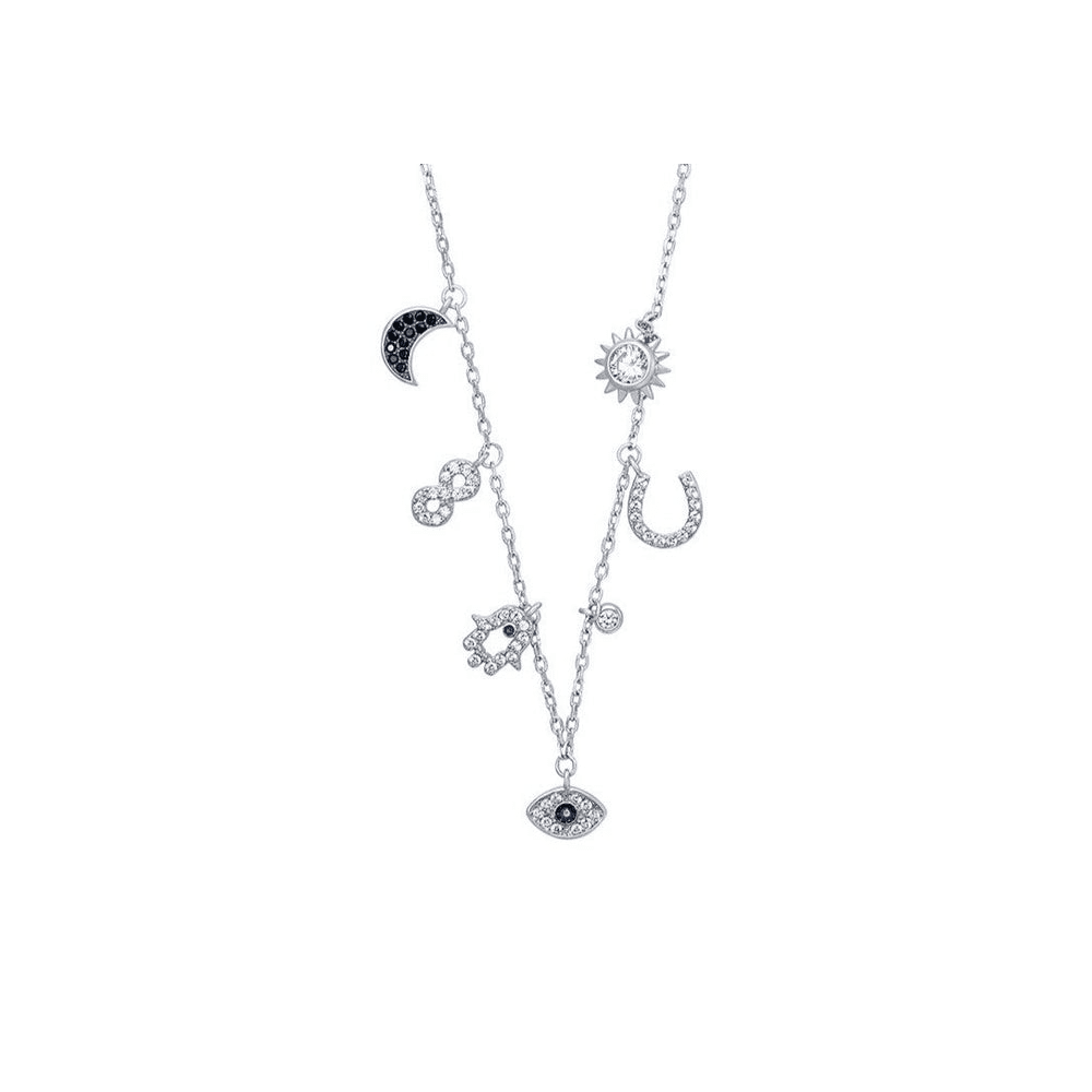 Multi Charm Anklet with Cubic Zirconia in Sterling Silver Bevilles 