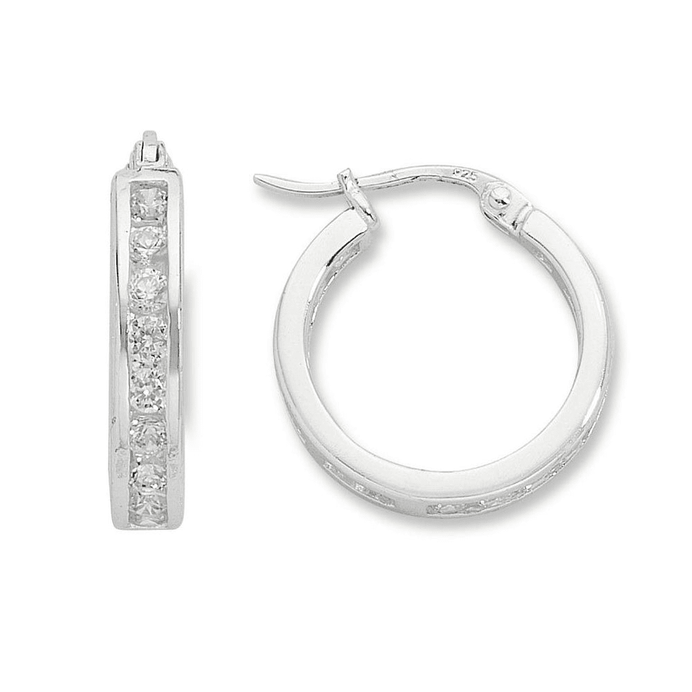 Sterling Silver Cubic Zirconia 20mm Hoop Earrings Earrings Bevilles 