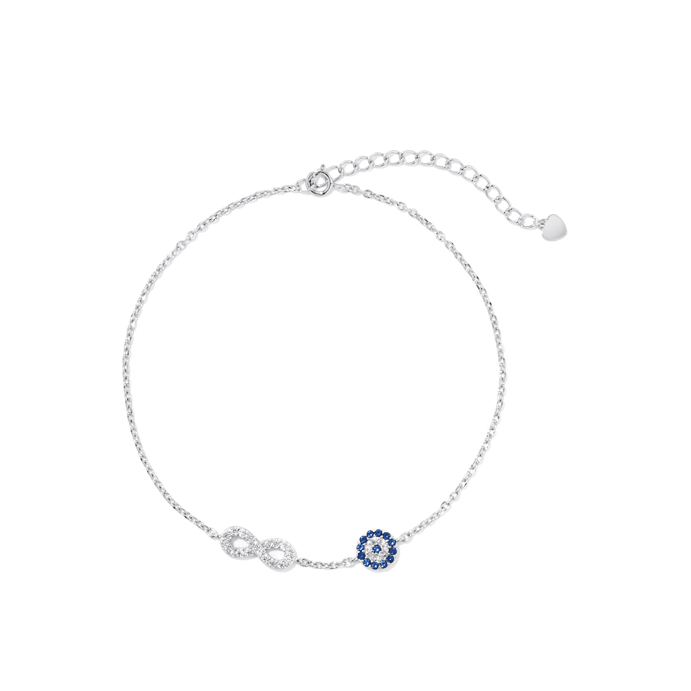 22cm Evil Eye & Infinity Sterling Silver Anklet Bevilles 