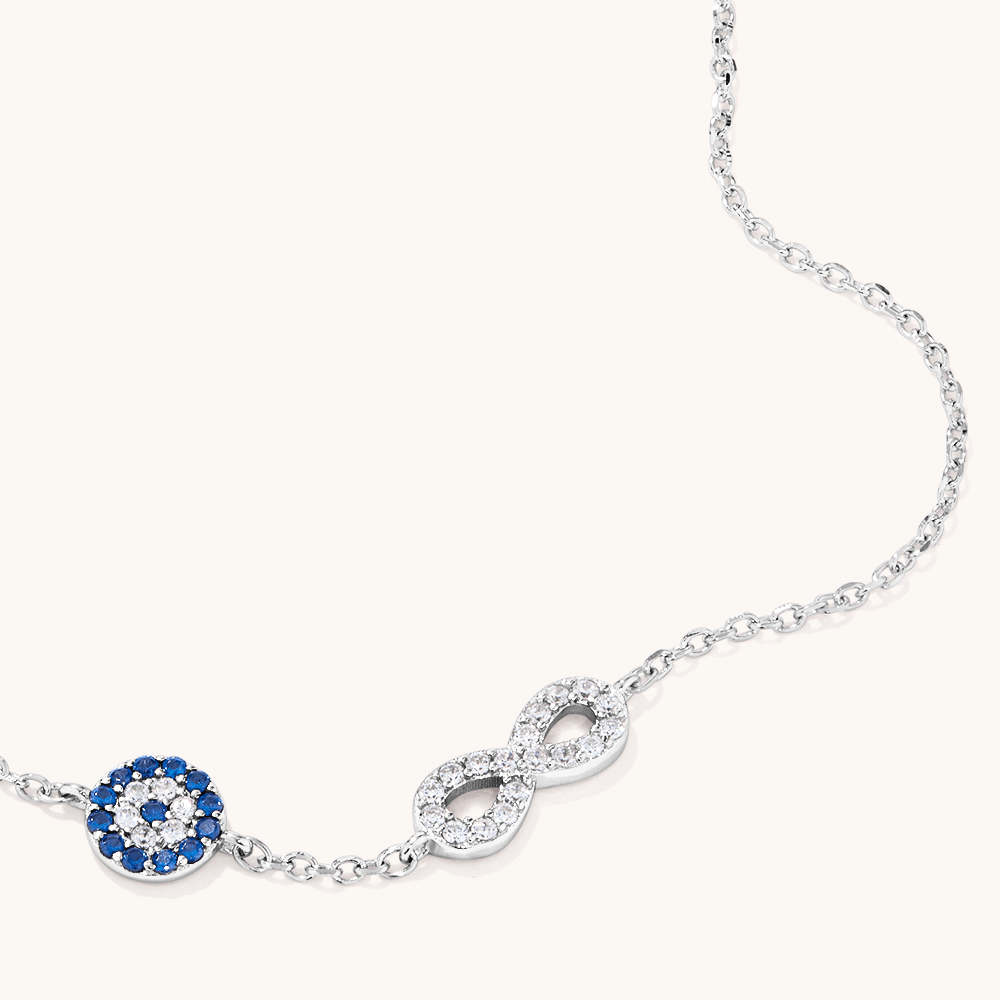 22cm Evil Eye & Infinity Sterling Silver Anklet Bevilles 