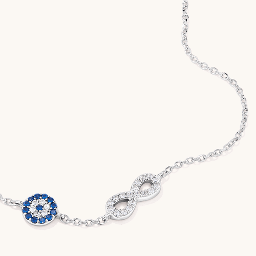 22cm Evil Eye & Infinity Sterling Silver Anklet Bevilles 