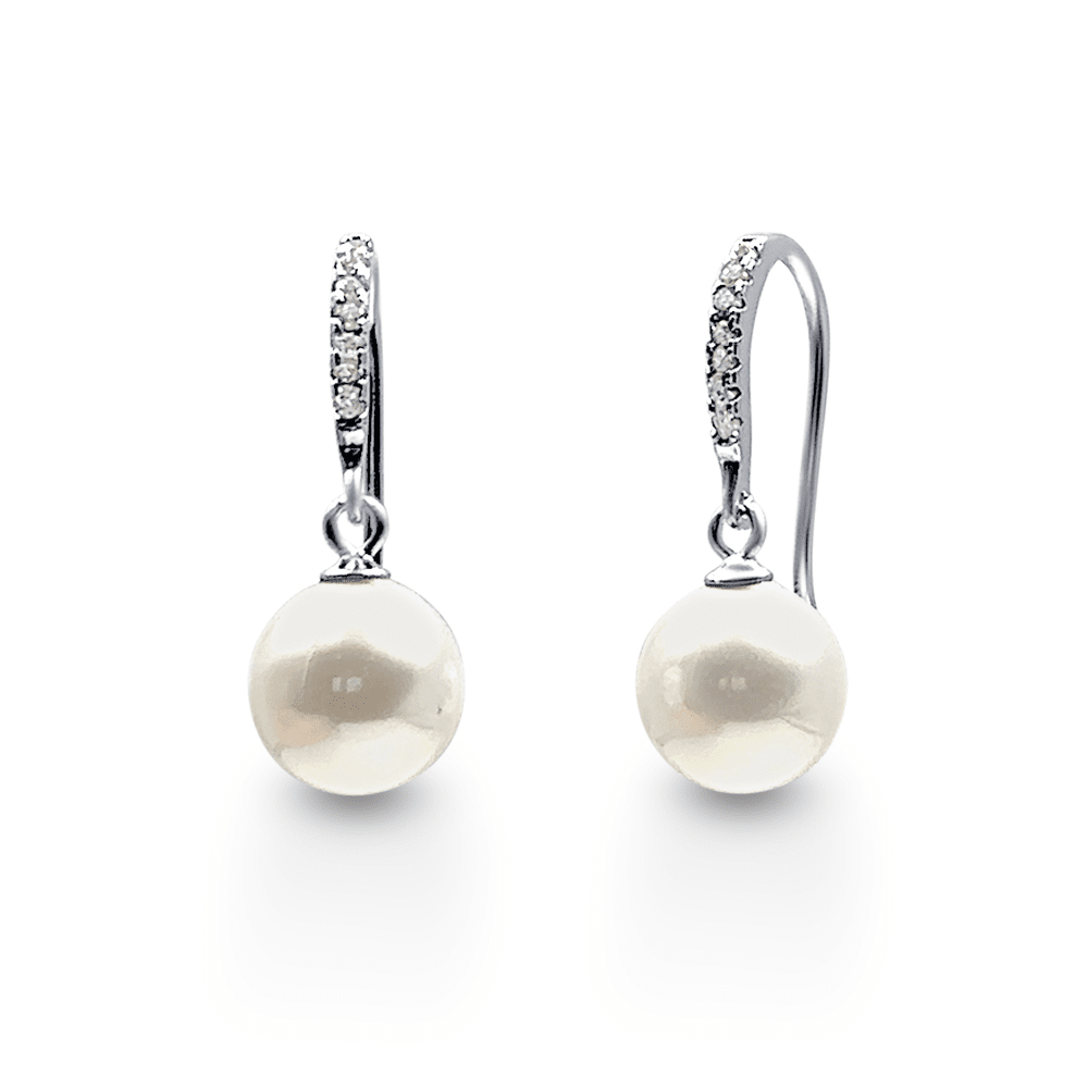 Sterling Silver Pearl and Cubic Zirconia Drop Earrings Earrings Bevilles 