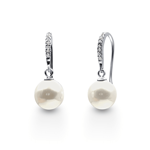 Sterling Silver Pearl and Cubic Zirconia Drop Earrings Earrings Bevilles 