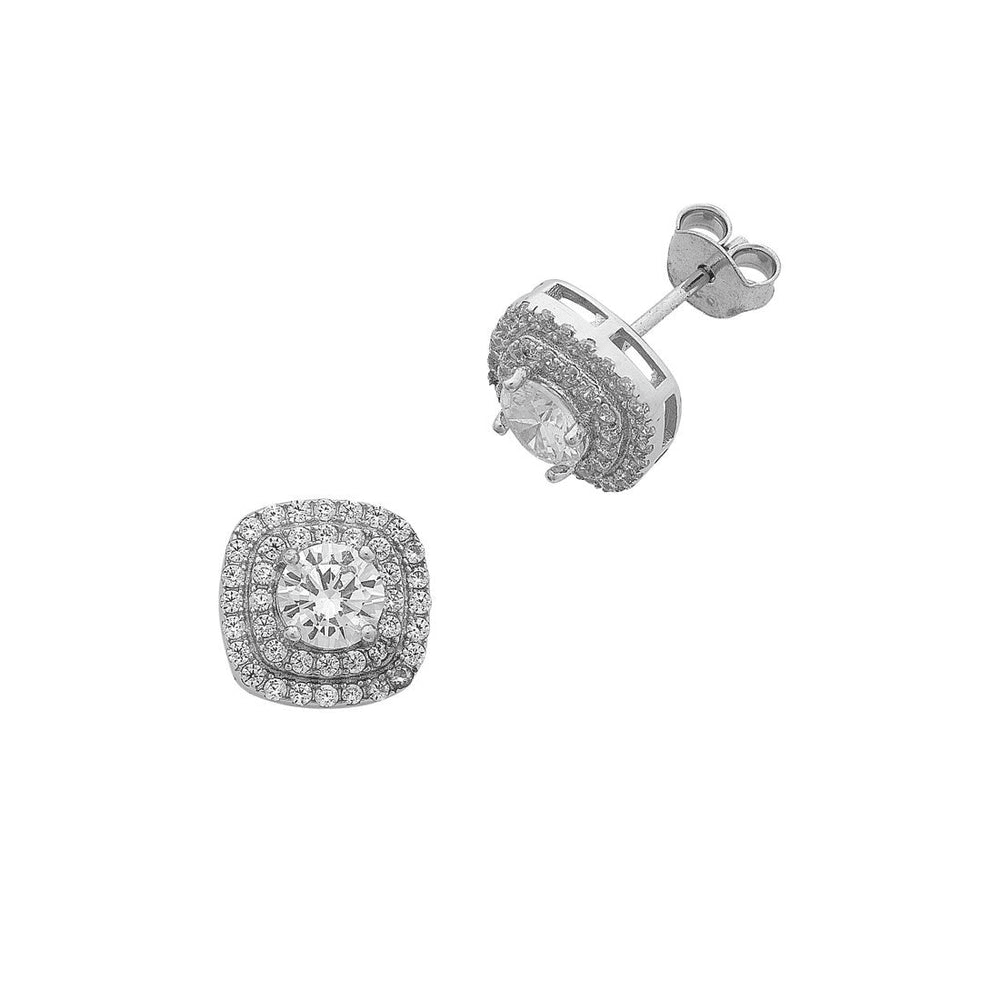 Sterling Silver Cubic Zirconia Double Halo Stud Earrings Earrings Bevilles 