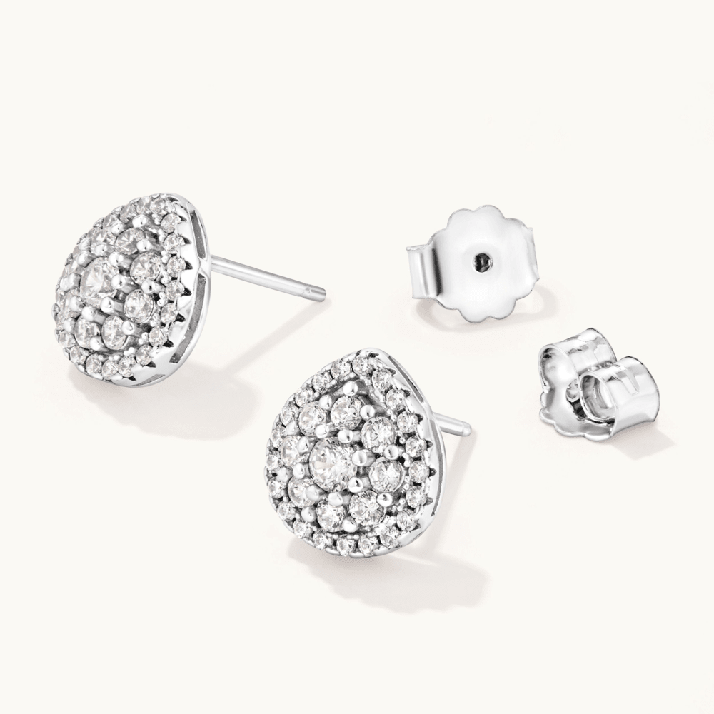 Sterling Silver Cubic Zirconia Pear Halo Earrings Earrings Bevilles 