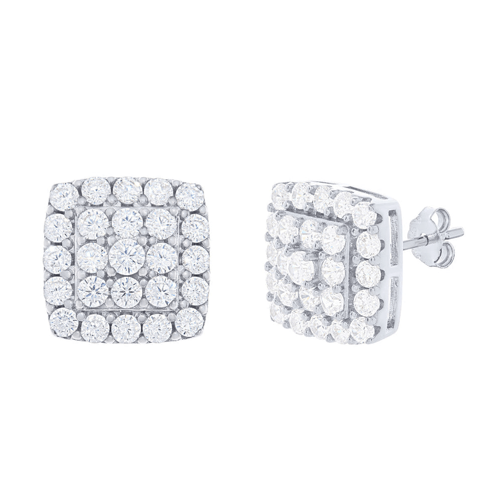 Sterling Silver Cluster Stud Earrings with Cubic Zirconia Earrings Bevilles 