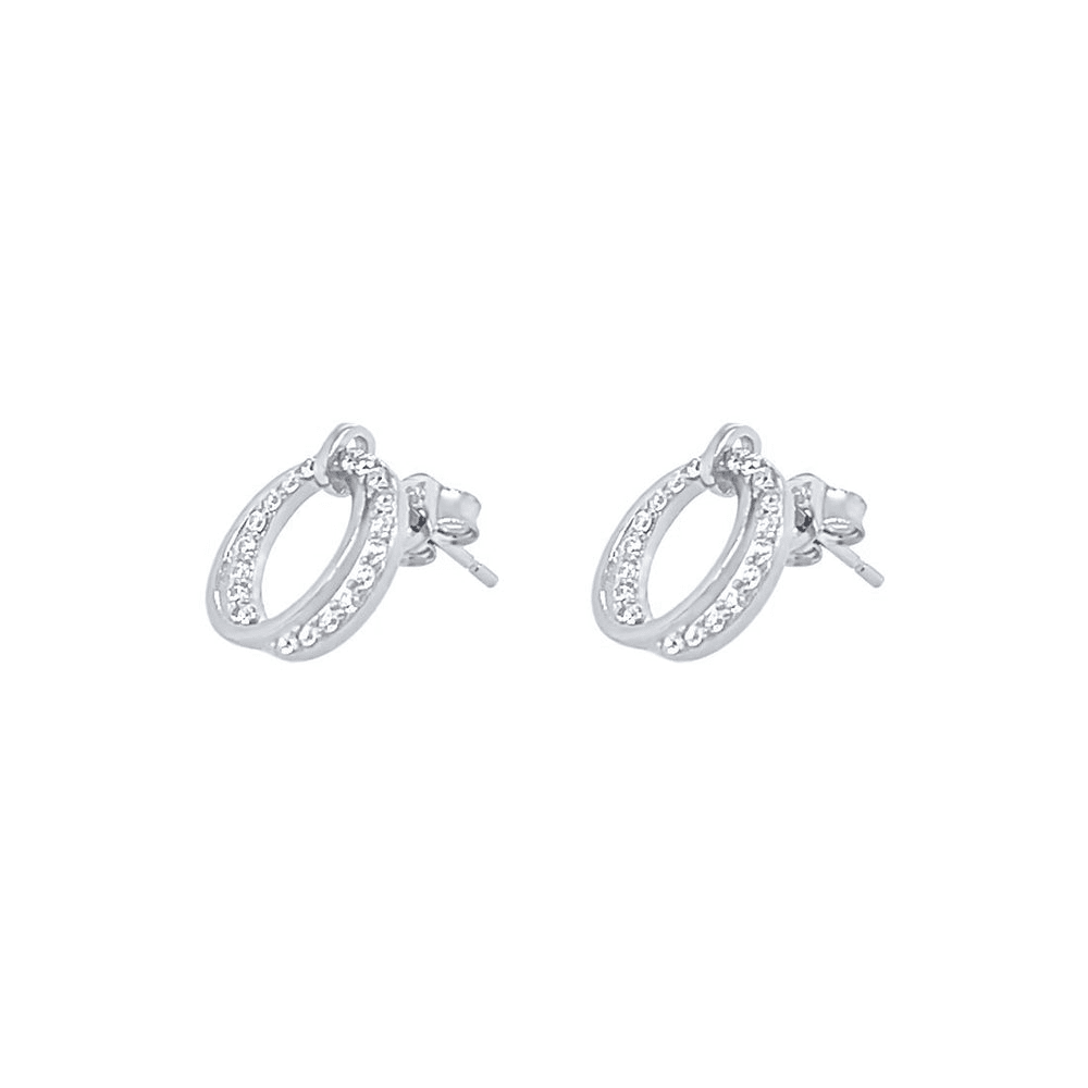 14mm Double Open Circle Stud Earrings with Cubic Zirconia in Sterling Silver Earrings Bevilles 