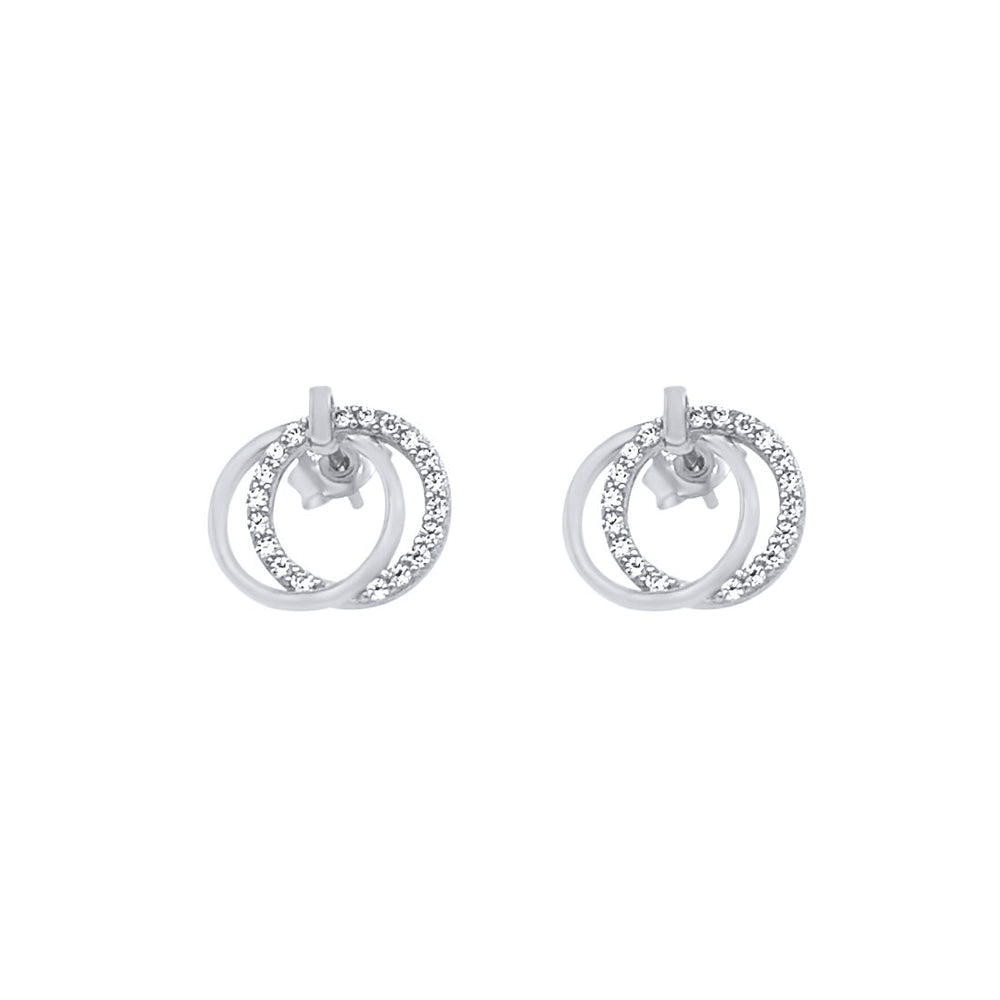 14mm Double Open Circle Stud Earrings with Cubic Zirconia in Sterling Silver Earrings Bevilles 