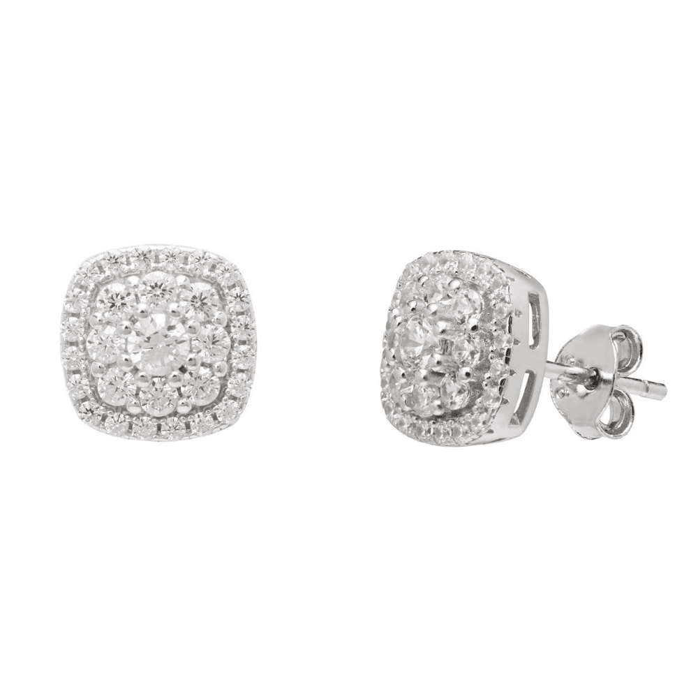 Cubic Zirconia 8mm Square Halo Sterling Silver Earrings Earrings Bevilles 