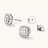 Cubic Zirconia 8mm Square Halo Sterling Silver Earrings Earrings Bevilles 