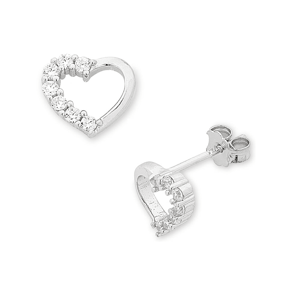 Children's Sterling Silver Open Heart Cubic Zirconia Earrings Earrings Bevilles 