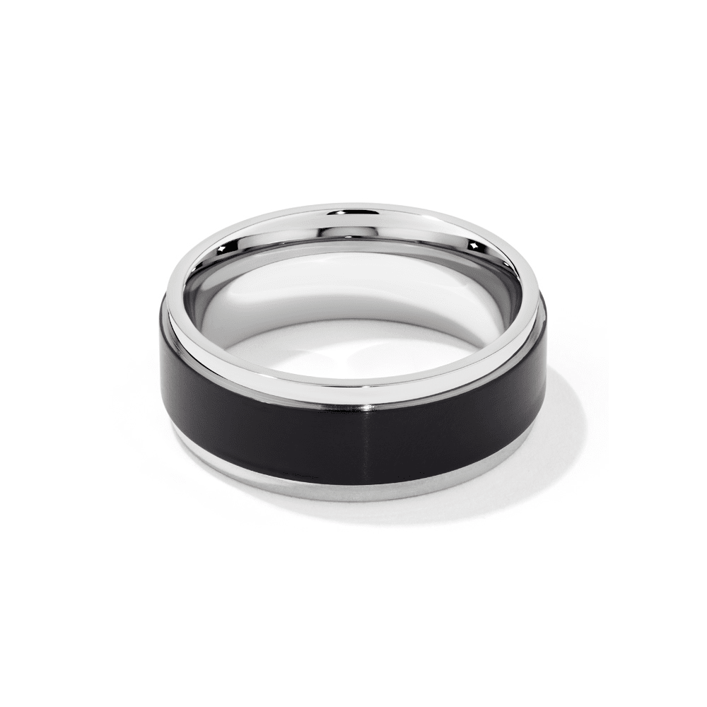 6mm Black & White Men's Ring in Stainless Steel Rings Bevilles 