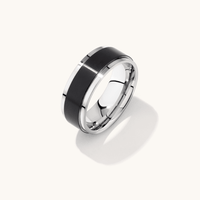 6mm Black & White Men's Ring in Stainless Steel Rings Bevilles 