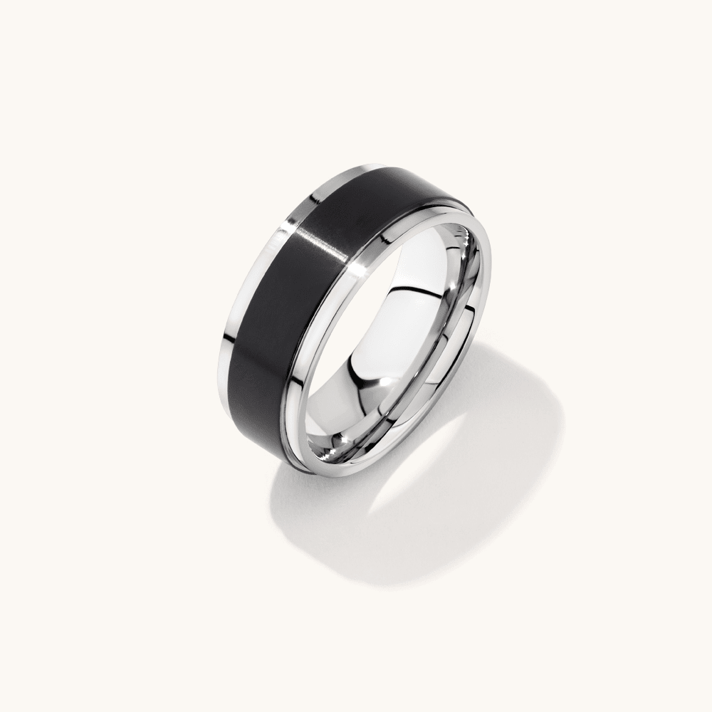 6mm Black & White Men's Ring in Stainless Steel Rings Bevilles 