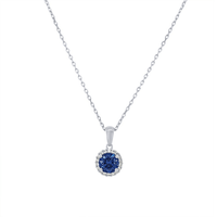 Blue Cubic Zirconia Halo Necklace & Earrings Jewellery Set Bevilles 