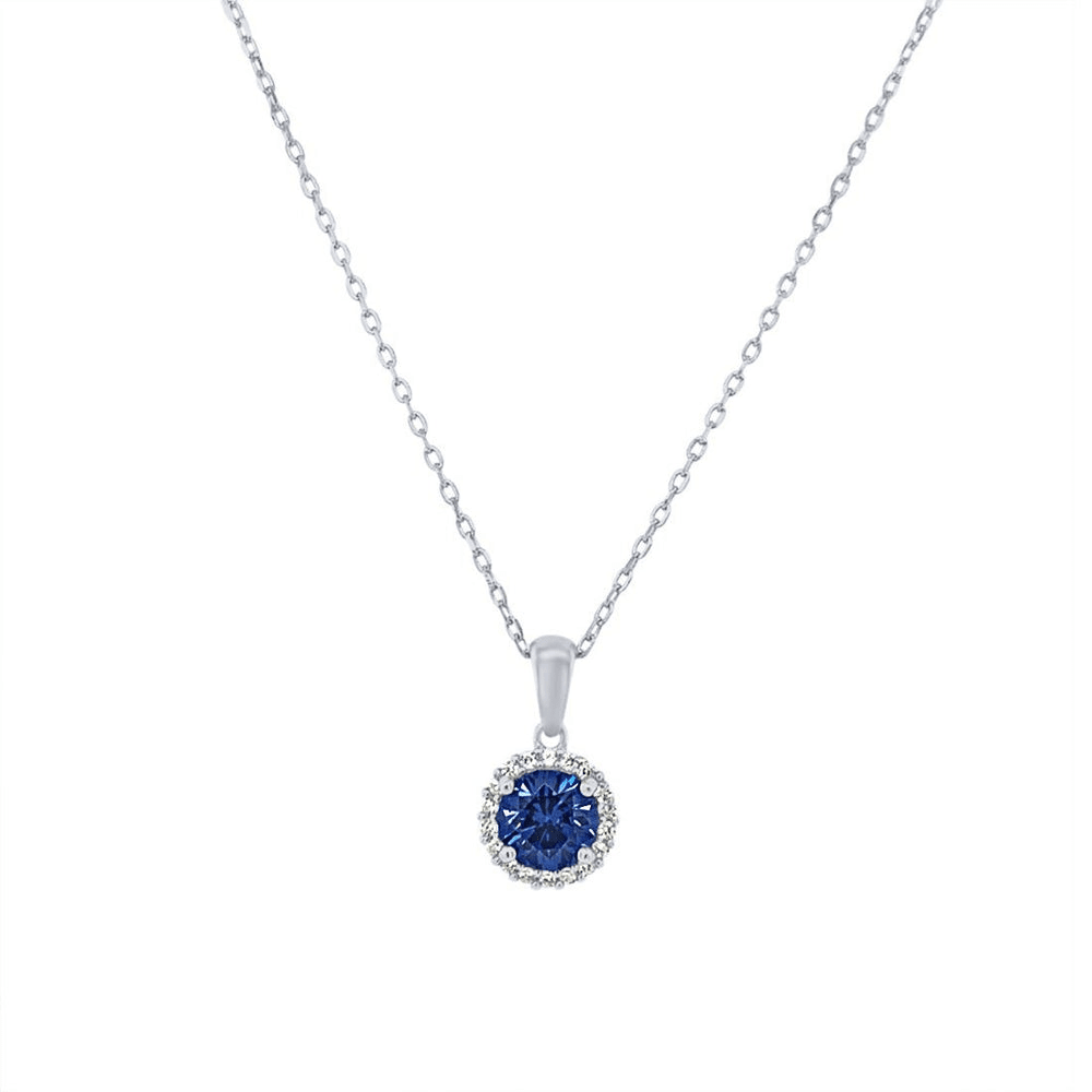 Blue Cubic Zirconia Halo Necklace & Earrings Jewellery Set Bevilles 