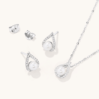 Synthetic White Pearl Necklace and Earrings Set in Sterling Silver Bevilles 