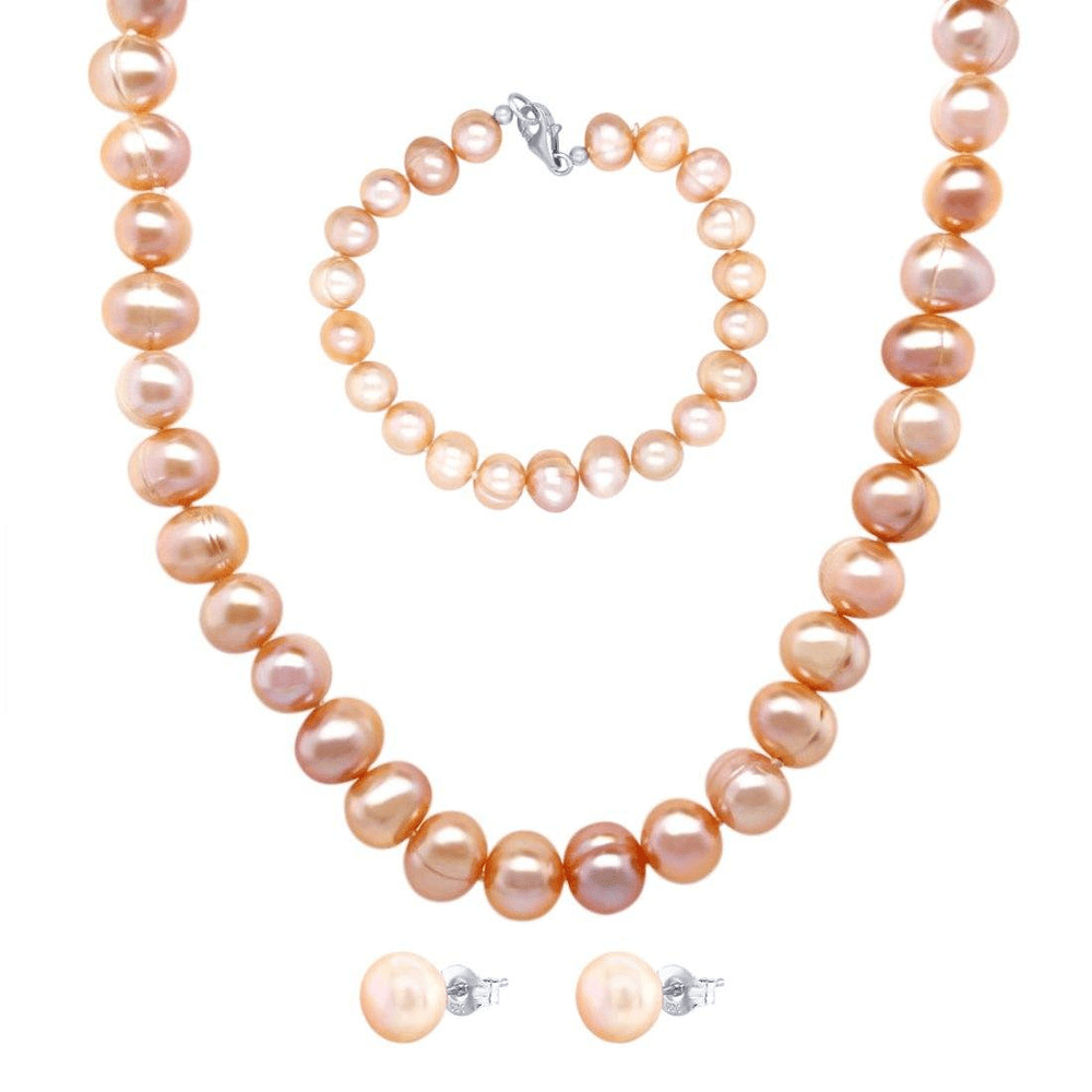 Pink Pearl Necklace Bracelet and Earring Set Pendants Bevilles 