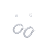 Plain Round Hoop and Stud Earring Set with Cubic Zirconia in Sterling Silver Bevilles 