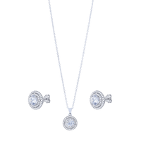 Sterling Silver Cubic Zirconia Double Halo Stud Earring and Necklace Set Bevilles 