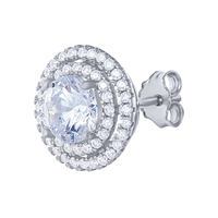 Sterling Silver Cubic Zirconia Double Halo Stud Earring and Necklace Set Bevilles 