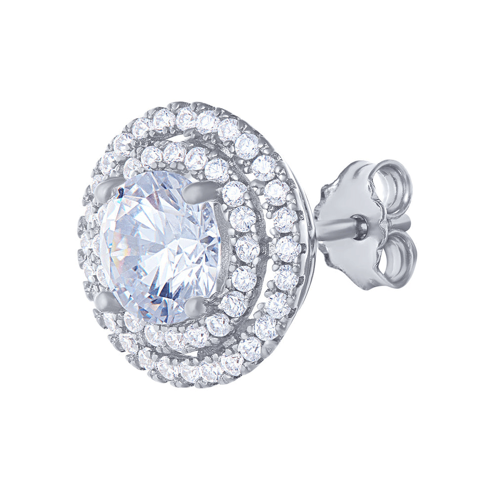 Sterling Silver Cubic Zirconia Double Halo Stud Earring and Necklace Set Bevilles 