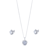 Sterling Silver Cubic Zirconia Swirl Halo Stud Earrings and Necklace Set Bevilles 