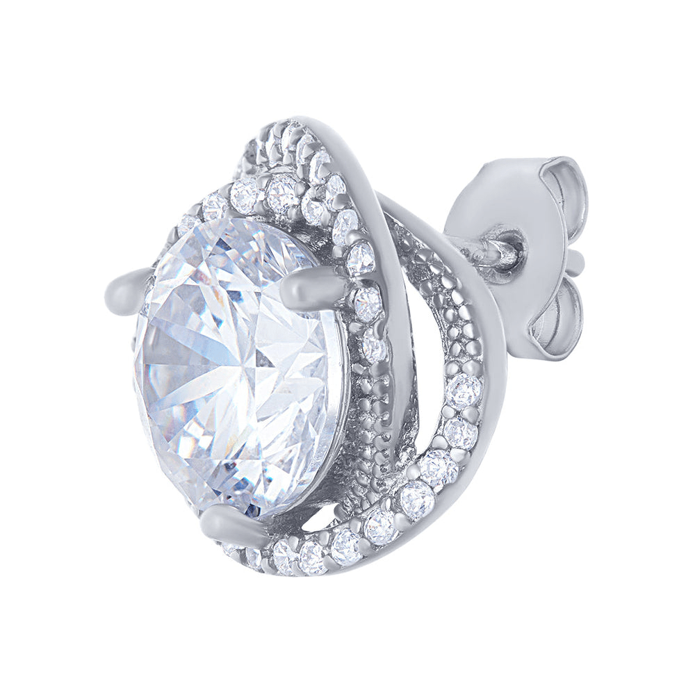 Sterling Silver Cubic Zirconia Swirl Halo Stud Earrings and Necklace Set Bevilles 