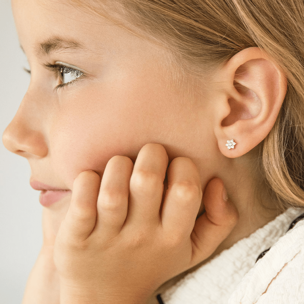 Children's Sterling Silver Cubic Zirconia Flower Earrings Earrings Bevilles 