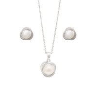 Synthetic Pearl Stud Earrings and Necklace With Cubic Zirconia Set in Sterling Silver Bevilles 