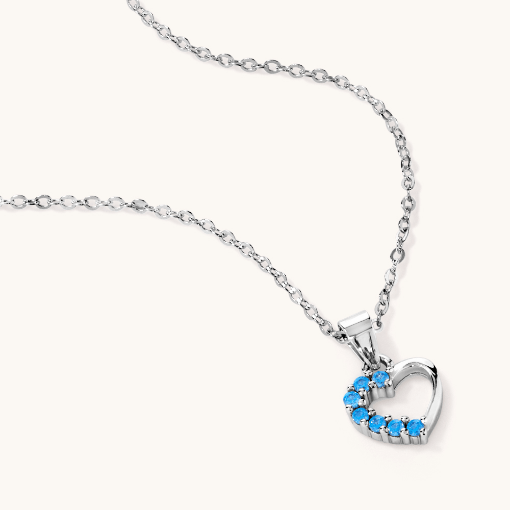 40cm Children's Light Blue Cubic Zirconia Heart Necklace in Sterling Silver Pendants Bevilles 