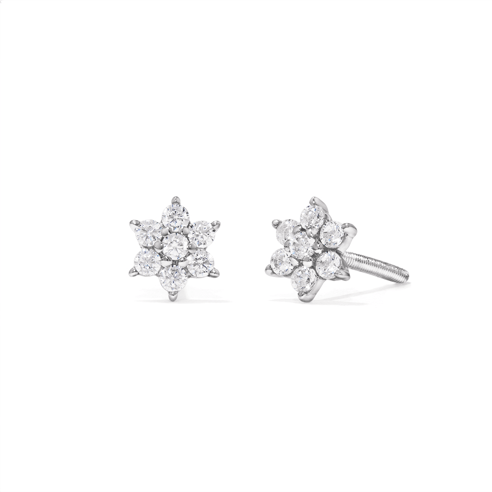 Children's Cubic Zirconia Flower Screw Back Earrings in Sterling Silver Earrings Bevilles 