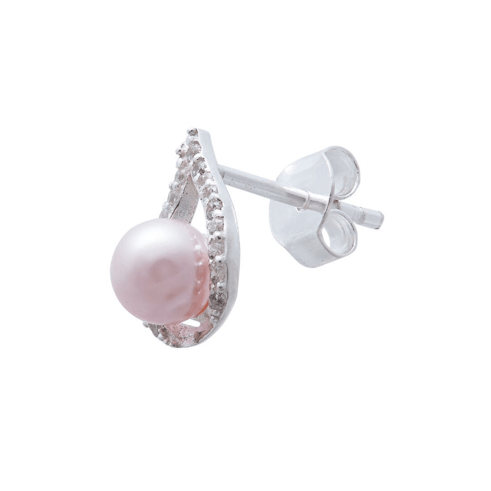 Synthetic Pink Pearl Necklace and Earrings Set in Sterling Silver Bevilles 