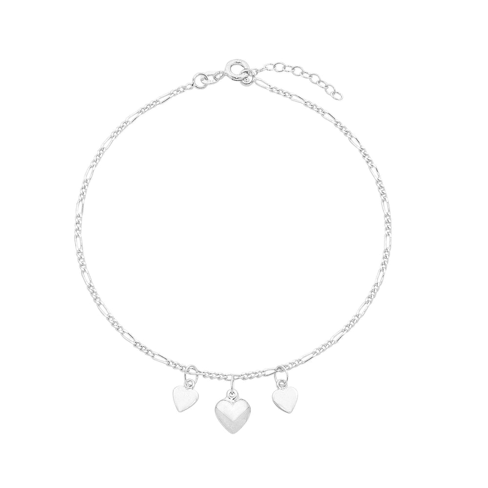 25cm Heart Charm Anklet in Sterling Silver Bevilles 