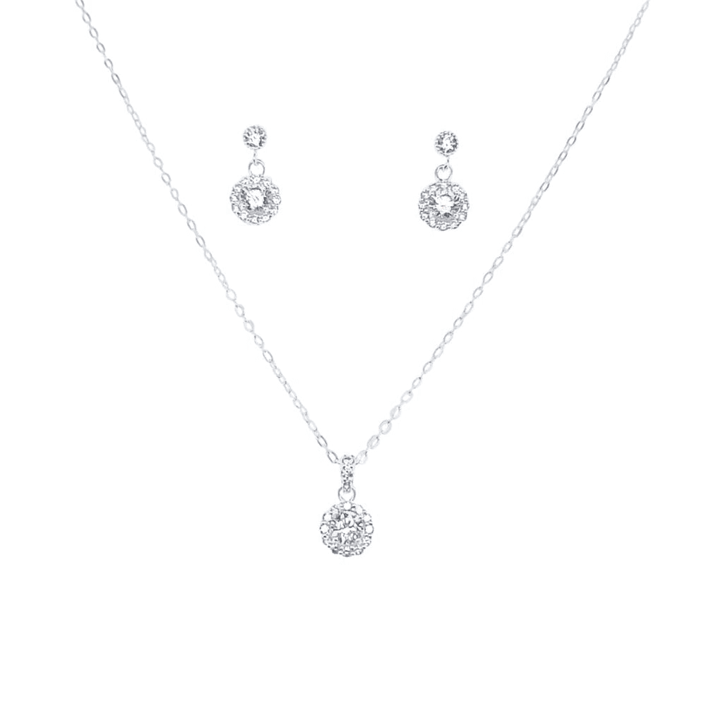 Halo Stud Earring and Necklace Set with Cubic Zirconia in Sterling Silver Bevilles 